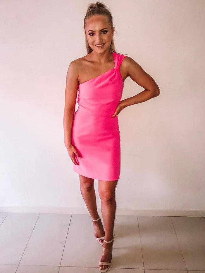 Tied Shoulder Mini Dress - Pink