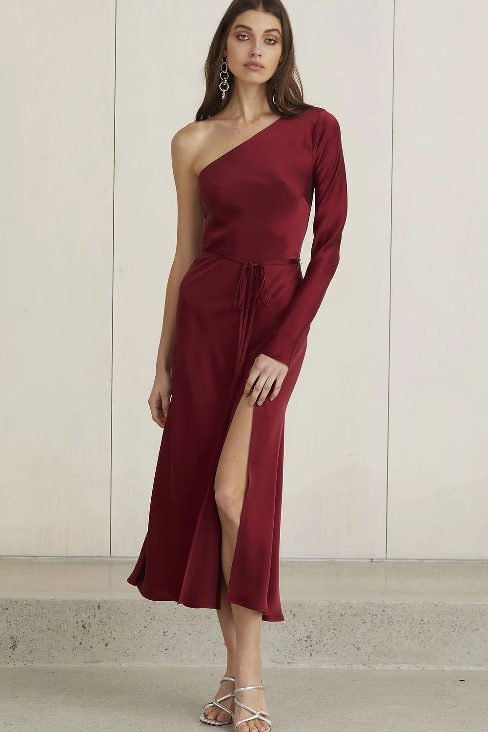 Classic One Shoulder Dress - Burgundy