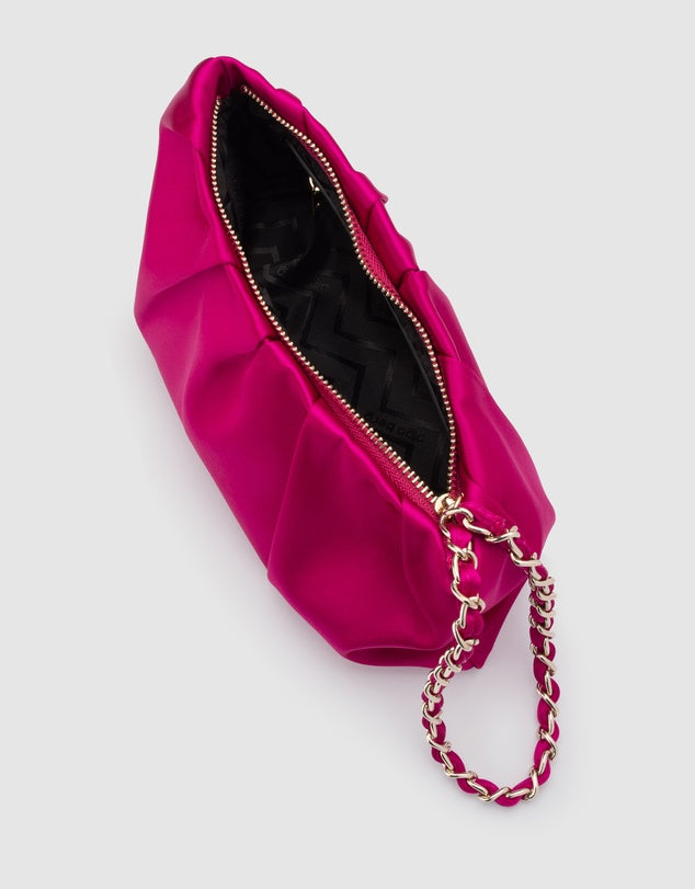 Danni Pleated Satin Clutch - Fuchsia