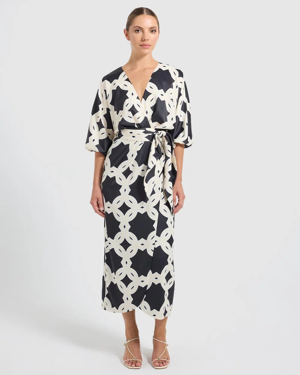 Secret Wrap Midi Dress - Black/Cream