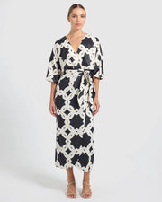 Secret Wrap Midi Dress - Black/Cream