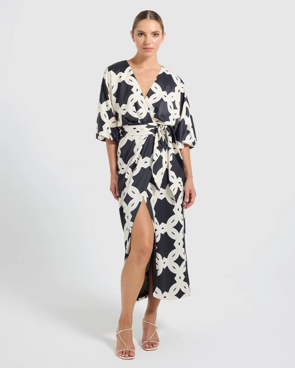 Secret Wrap Midi Dress - Black/Cream