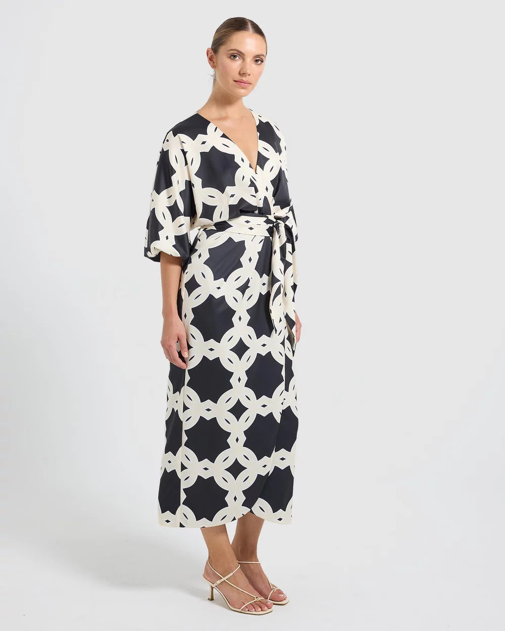 Secret Wrap Midi Dress - Black/Cream