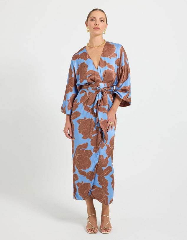 Lucent Wrap Midi Dress - Choc/Ocean