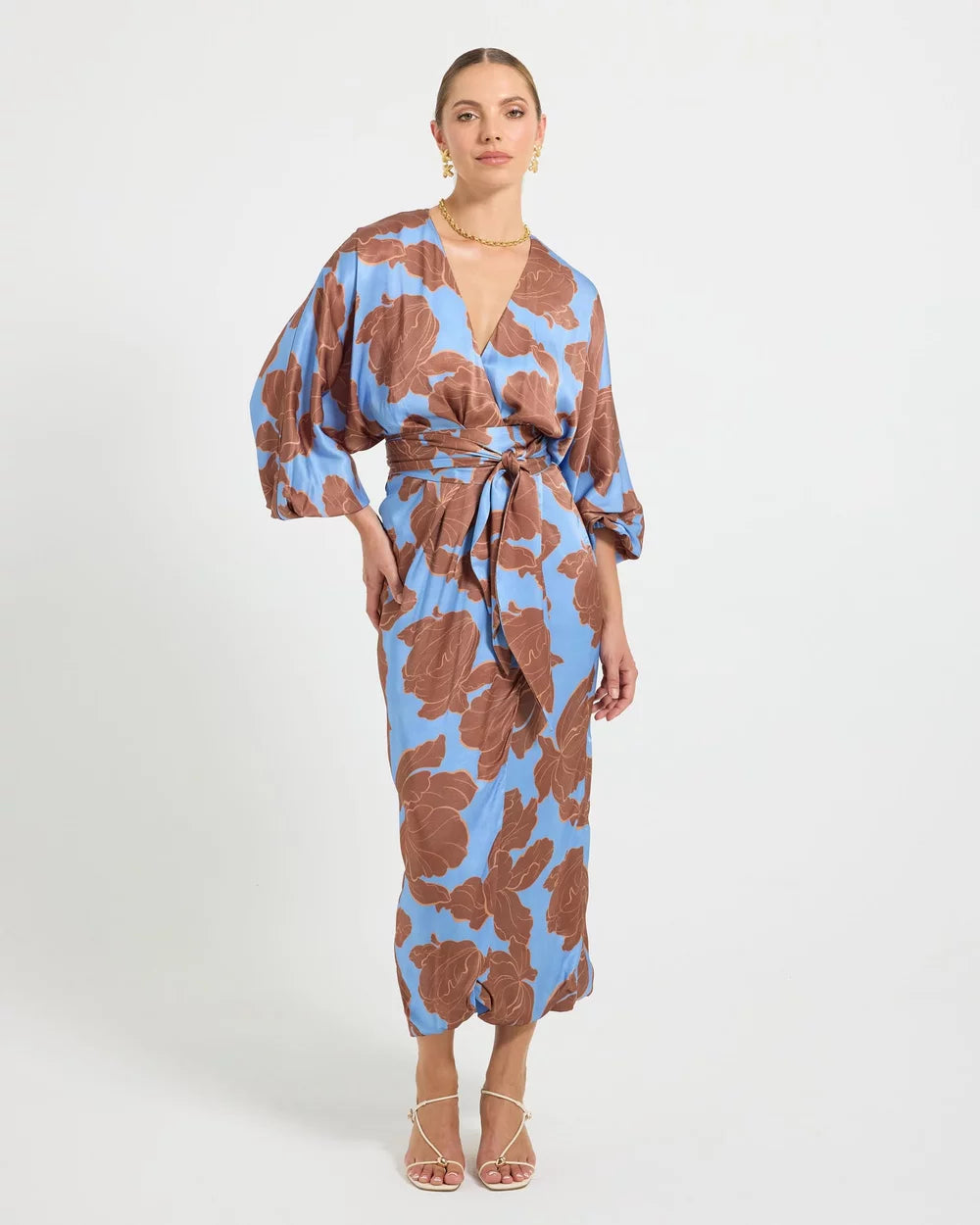 Lucent Wrap Midi Dress - Choc/Ocean