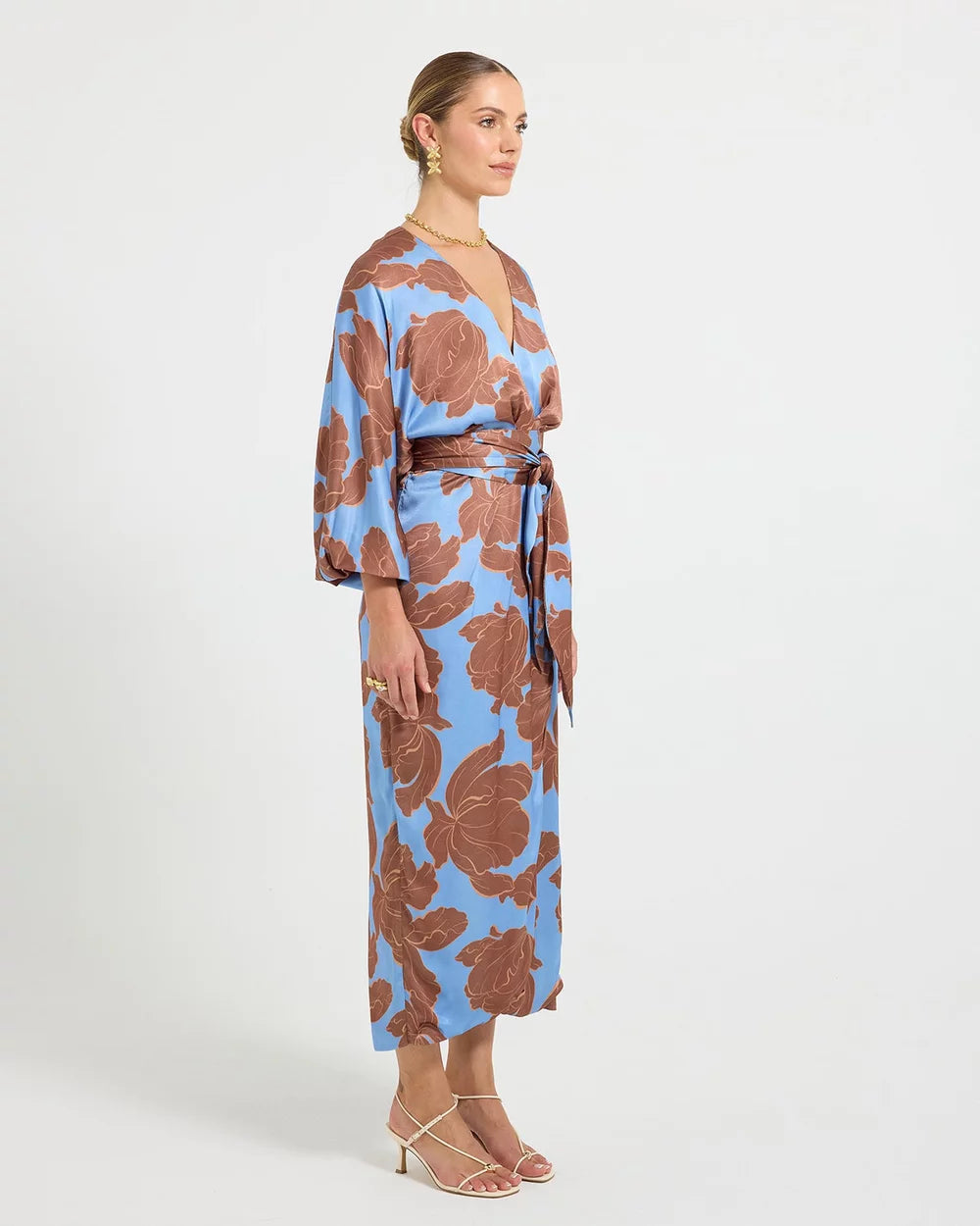 Lucent Wrap Midi Dress - Choc/Ocean
