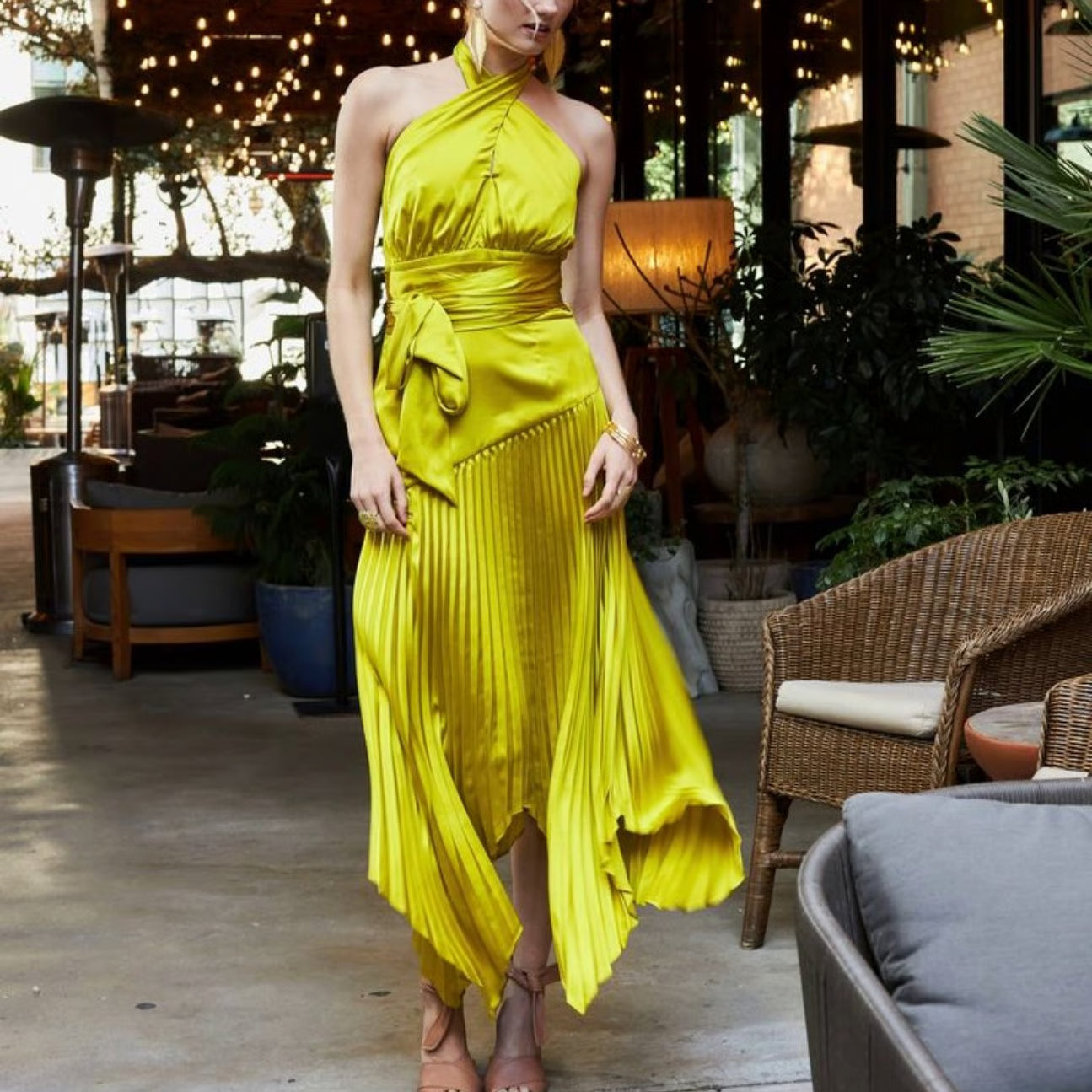 Dixon Halter Dress - Citrine Green