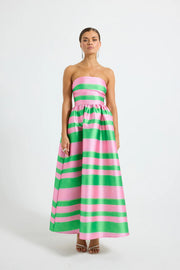 Gigi Strapless Dress - Green & Pink
