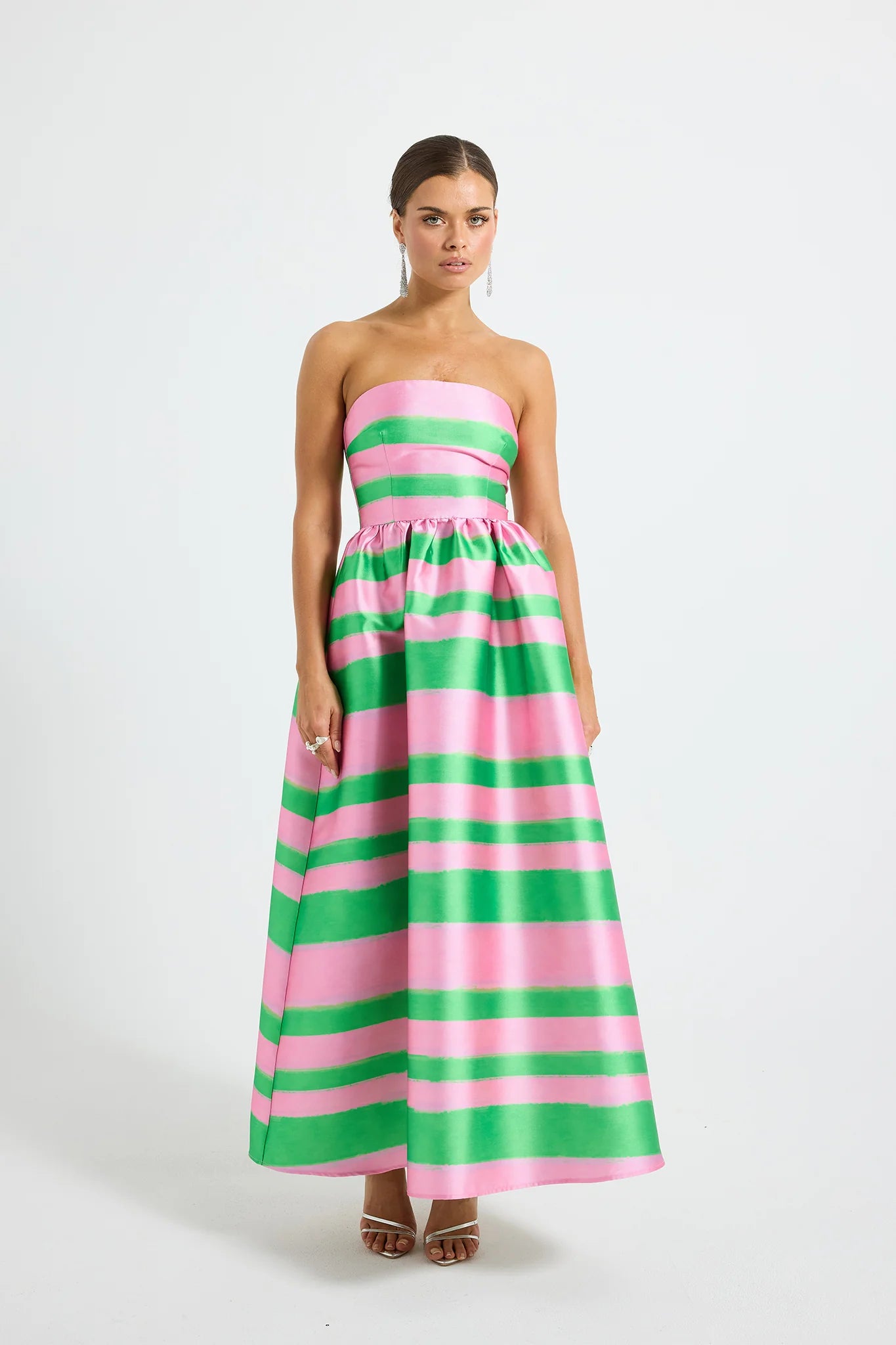 Gigi Strapless Dress - Green & Pink