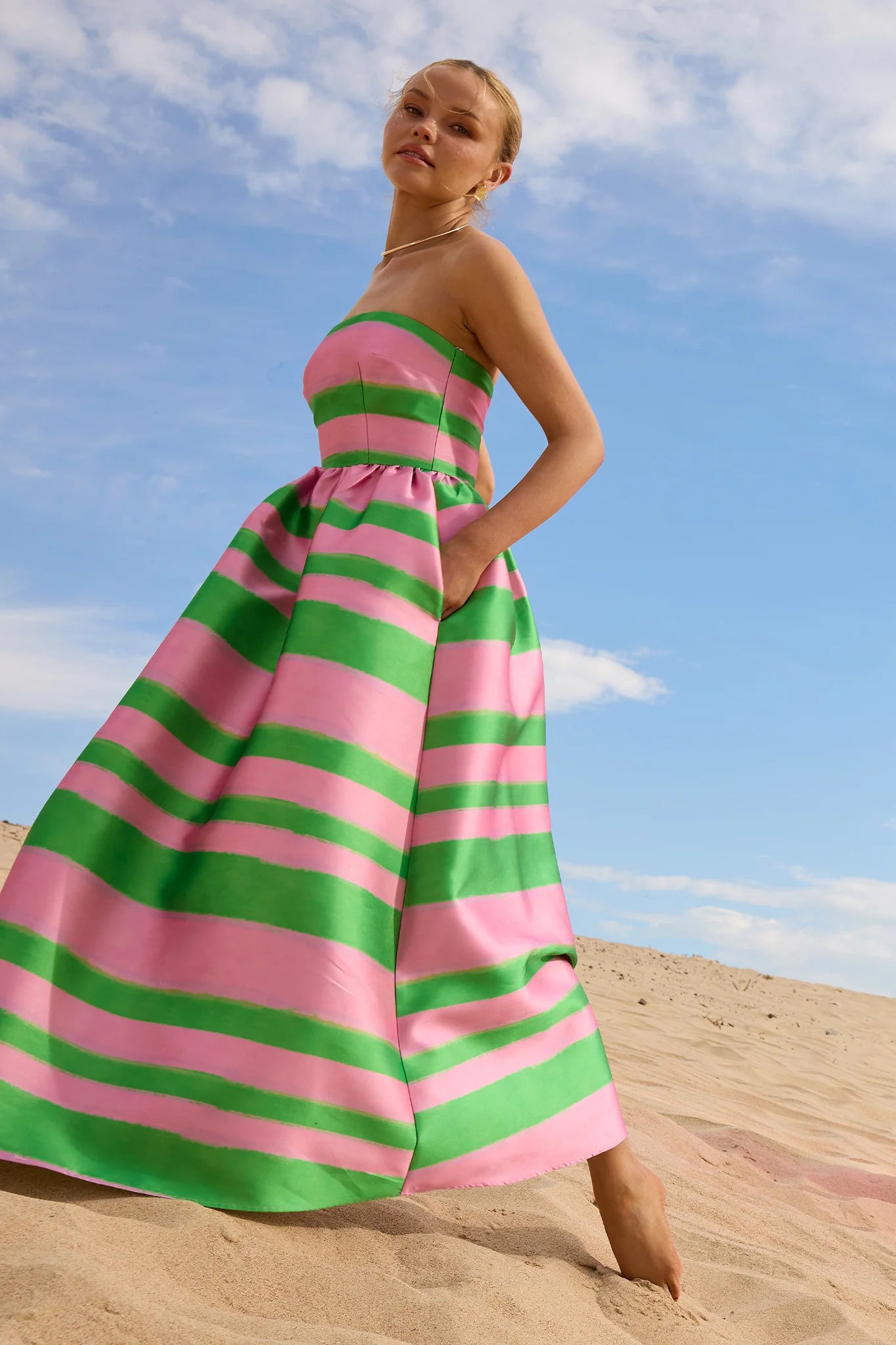 Gigi Strapless Dress - Green & Pink