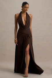 Mist Plunge Neck Maxi Dress - Brown